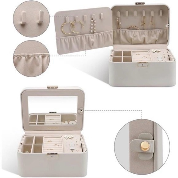 Kamier 2-Tier Beige Jewelry Box with Mirror - Picture 11 of 11